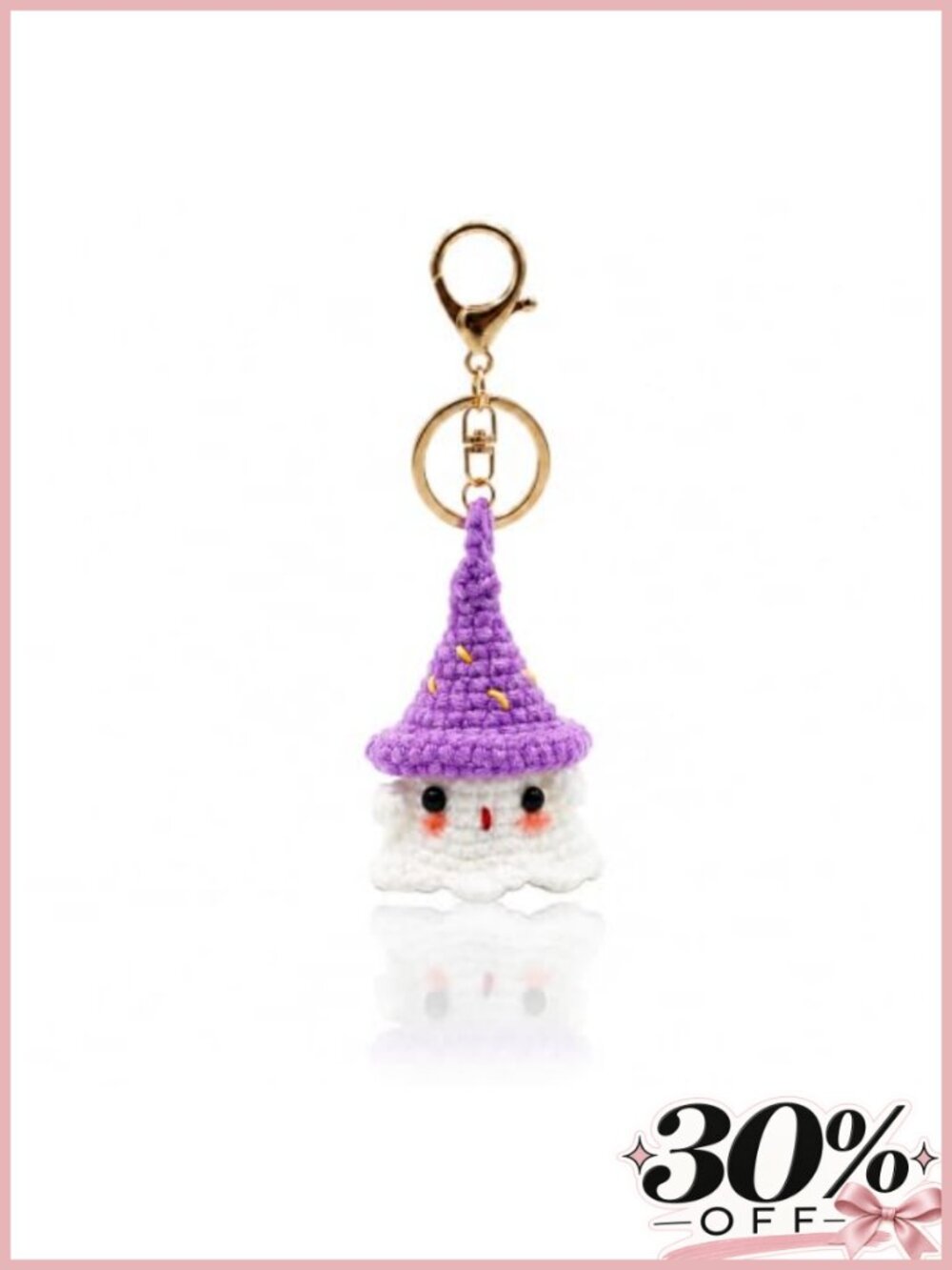 Handmade Crochet Halloween Ghost Keychain - Witch Hat Party Favor